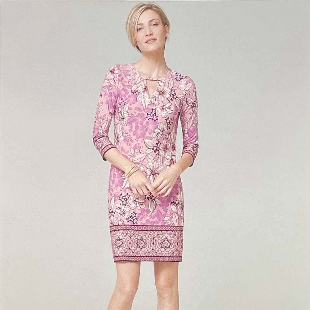WHBM 3/4 Sleeve Floral Print Knit Shift Dress  XXS